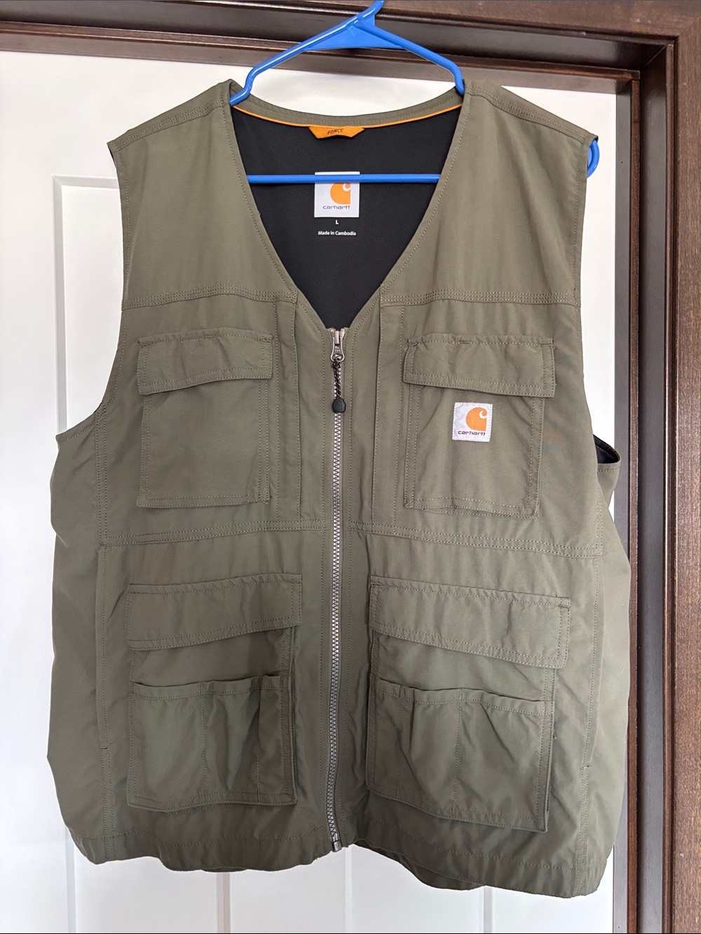 Carhartt Men’s Olive Green Work Vest - Multi Pocket Zip Front